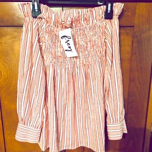 NWT Off-the-shoulder, Pink, Striped, Smocked Top